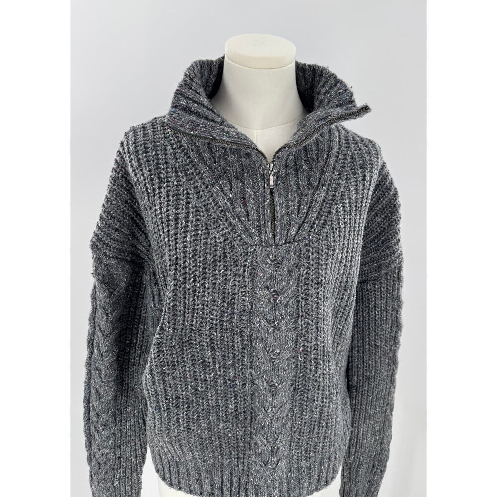 PrAna Womens Gray Cableknit Sweater Wool Blend Mock Neck 1/4 Zip M Cabincore - Picture 4 of 11
